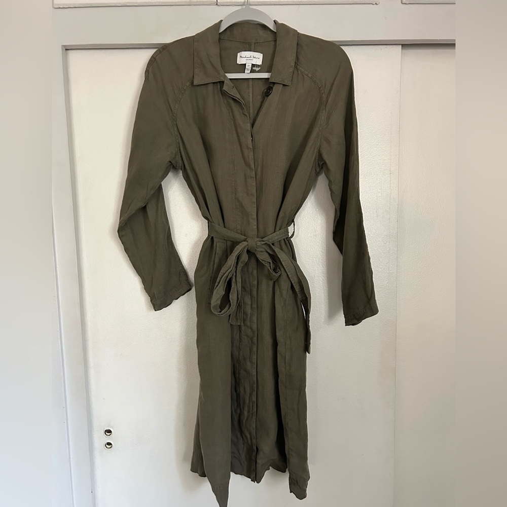 Michael Stars Green Linen Long Sleeve Button Dress Sz XS